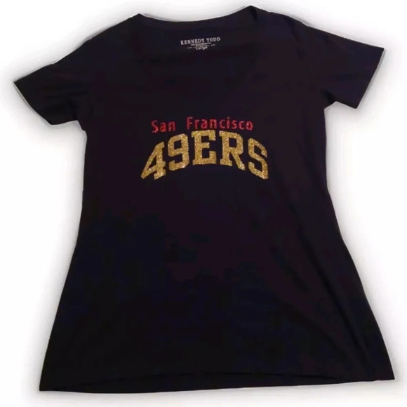 Kennedy Todd San Francisco 49ers v neck glitter spellout t-shirt Large - Picture 1 of 8